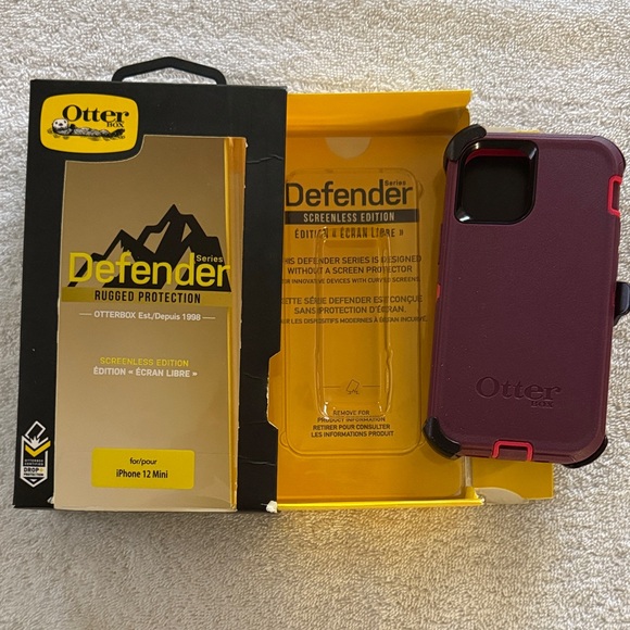 OtterBox Defender Series Case for iPhone 12 Mini - Maroon and Black - Picture 1 of 8